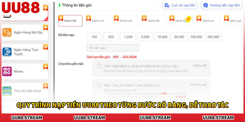 Quy trình nạp tiền UU88 theo từng bước rõ ràng, dễ thao tác